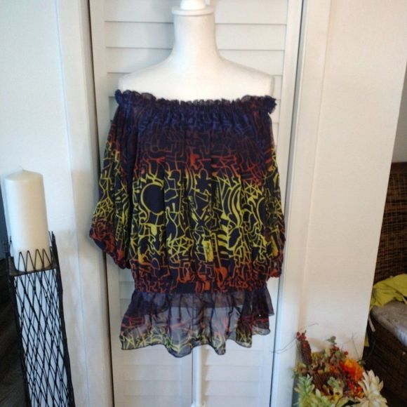 APPLE Bottoms off shoulder peplum bottom blouse Y2k 1X - Picture 8 of 11